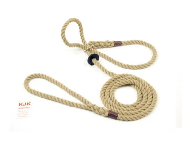 KJK 10MM 1.5M NATURAL ROPE SLIP HEAD COLLAR LEAD WITH RUBBER STOP